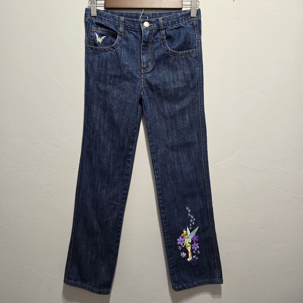 Disney Store Tinker Bell Girls Jeans Size 10/12 Embroidered Denim Pants Y2K
